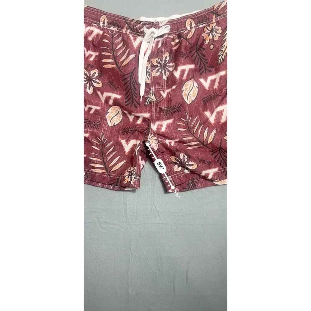 Wes and Willy Virginia Tech Hokies Maroon Tropical Floral Swim Trunks Mens XL